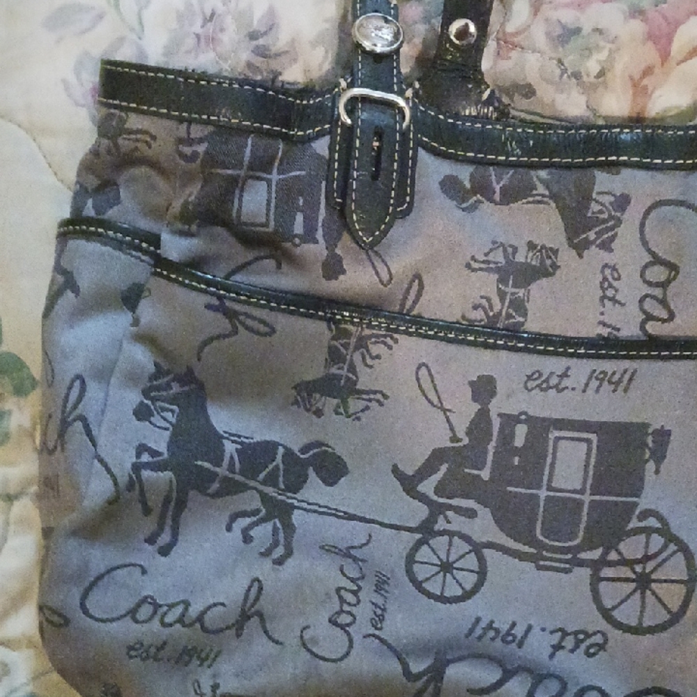 Coach Black and Gray Signature Shoulder Bag